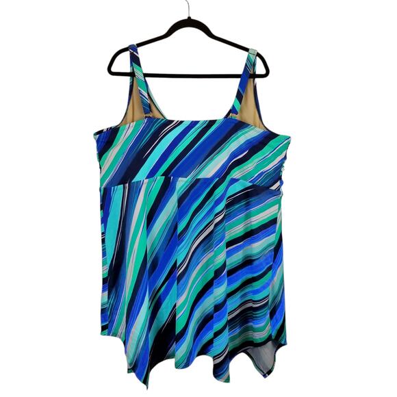 Swimsuits For All Women's Blue Green Tankini Top Size 32 5X - Picture 2 of 8